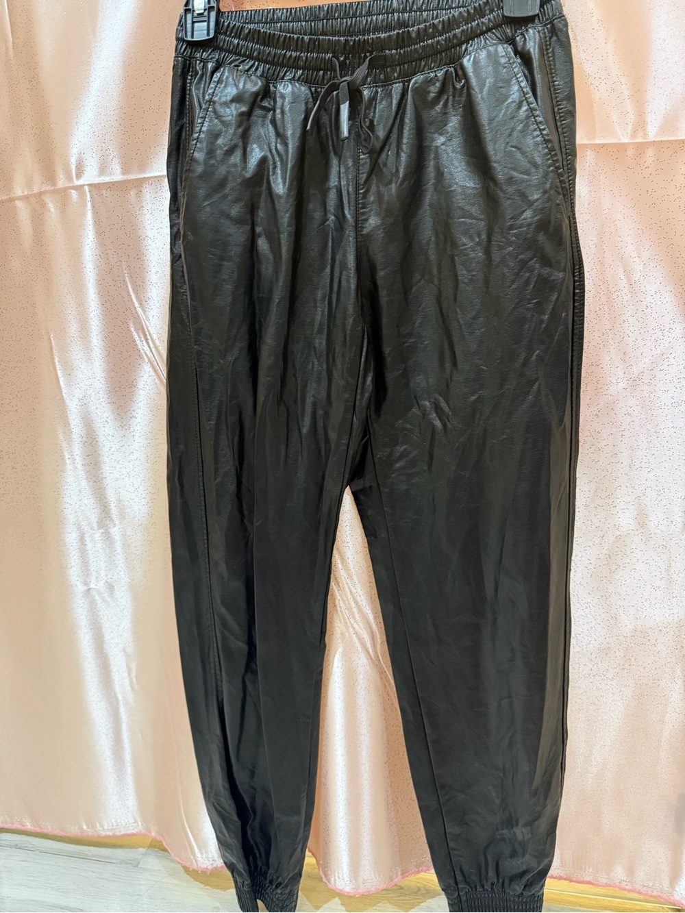 Zara Black Faux Leather Elastic Waist Joggers - Size XS - Picture 1 of 1